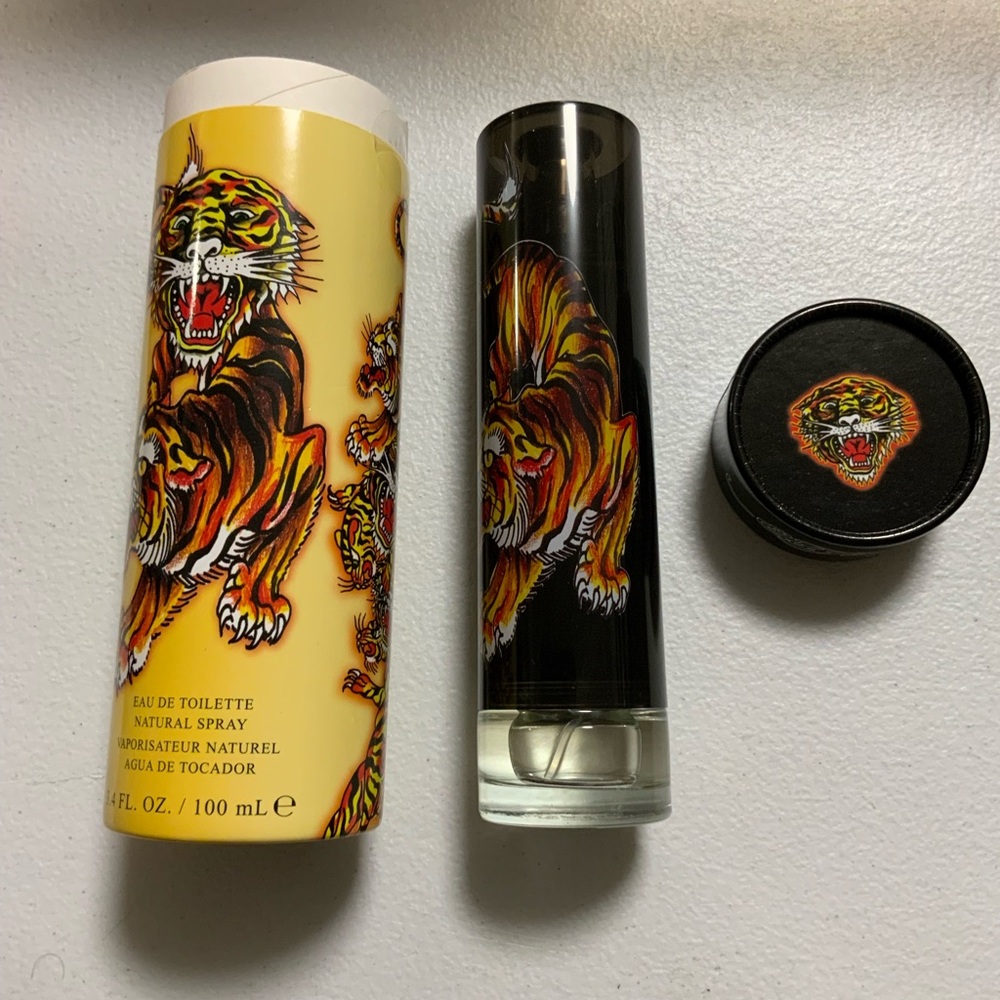 Ed Hardy Yellow and Black Tiger Graphic Fragrance Bottle Set